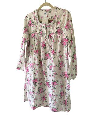 Casual Nights Womens Lace Trim Flannel Night Gown Size S Cream Pink Cotton New